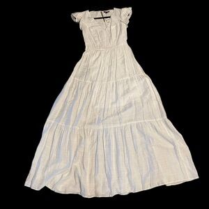 White Tiered Flutter Sleeve Maxi Dress V Neck NWTs‎ Size Small